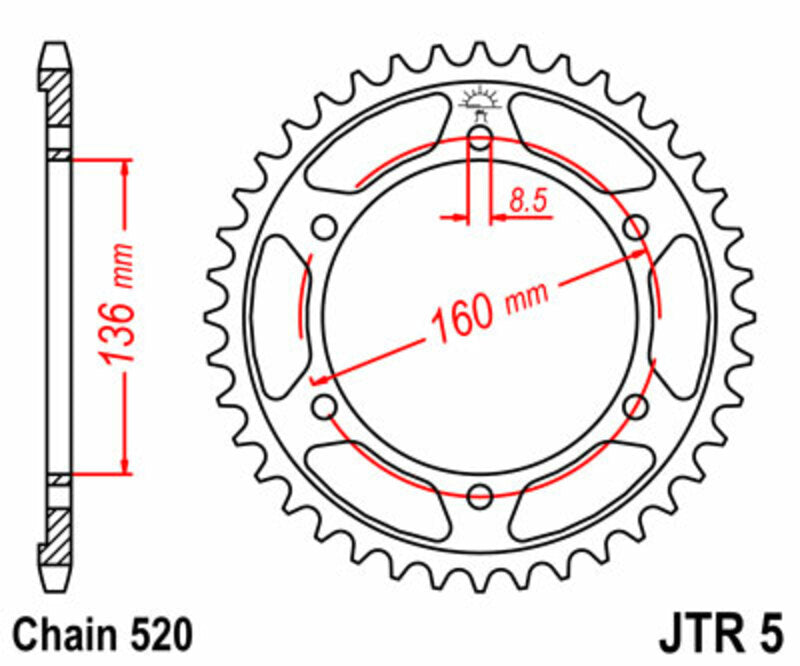 JT SPROCKETS Steel Standard Rear Sprocket 5 - 520 - 1075516004