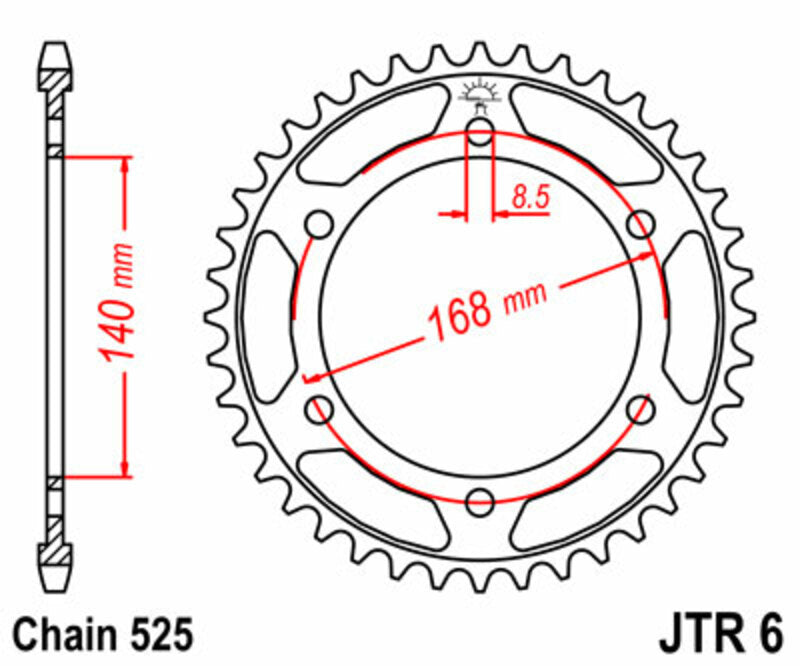 JT SPROCKETS Steel Standard Rear Sprocket 6 - 525 - 1075517002