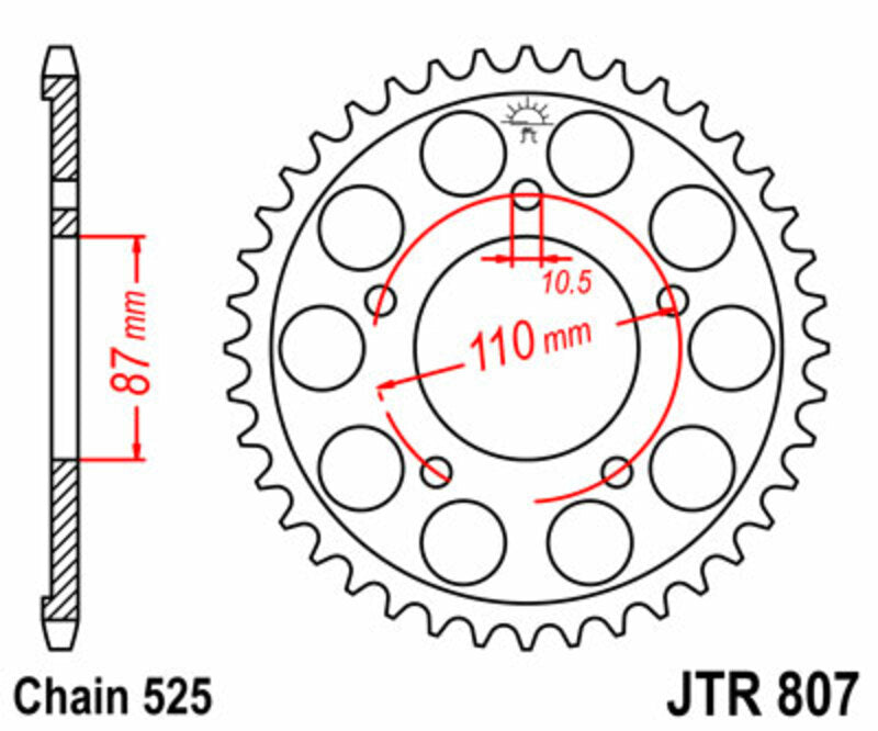 JT SPROCKETS Steel Standard Rear Sprocket 807 - 525 - 1075519005