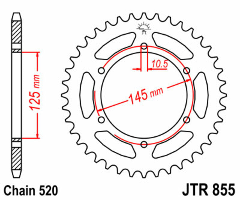 JT SPROCKETS Steel Standard Rear Sprocket 855 - 520 - 1075521002