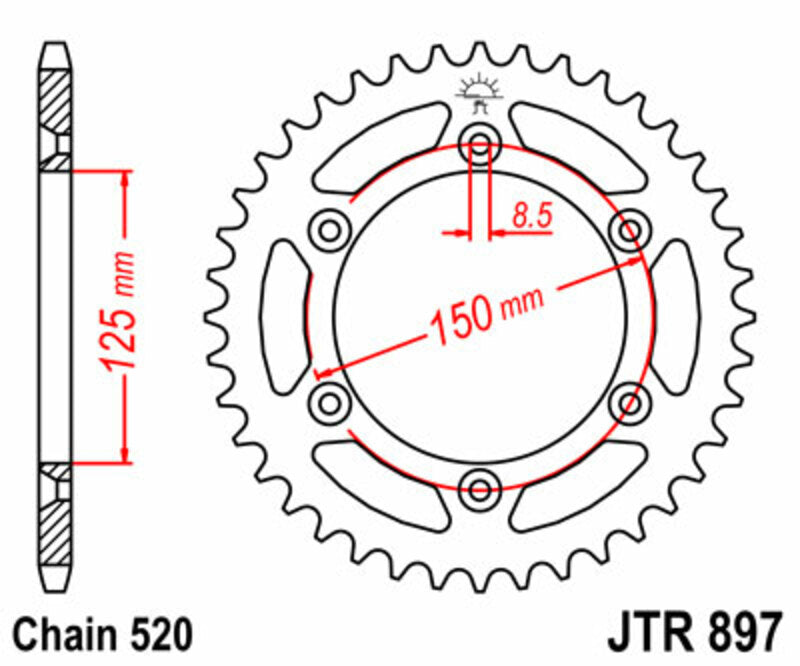 JT SPROCKETS Steel Standard Rear Sprocket 897 - 520 - 1075527004