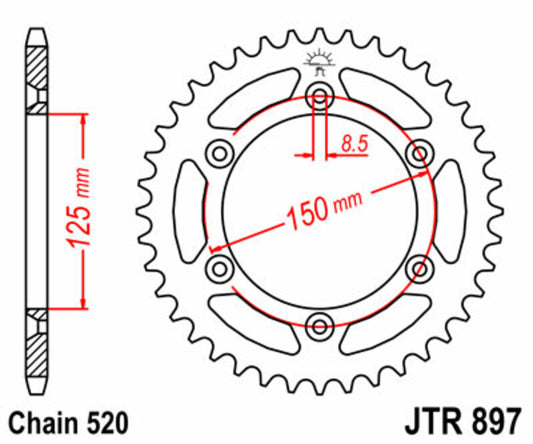 JT SPROCKETS Steel Standard Rear Sprocket 897 - 520 - 1075527004