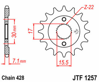 JT SPROCKETS Stahl Standard-Vorderkettenrad 1257 - 428 