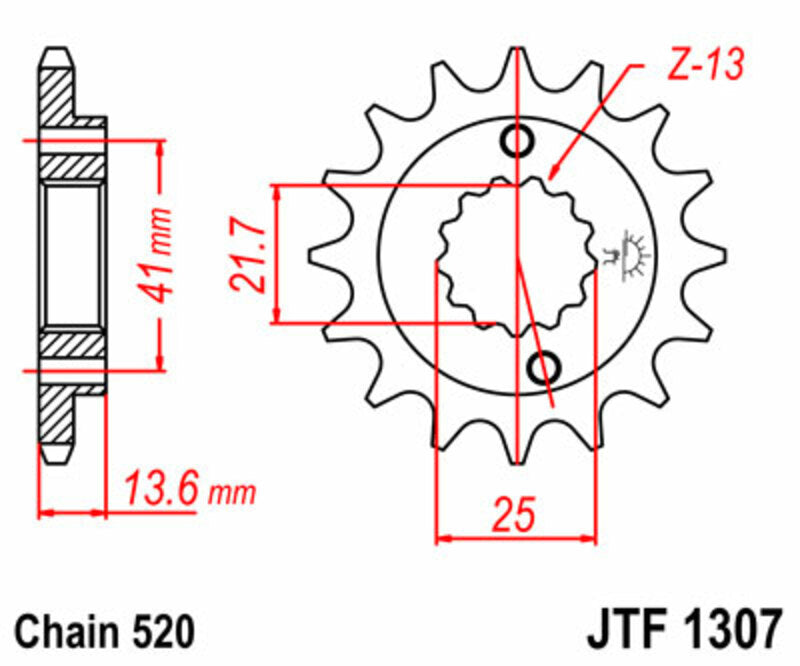 JT SPROCKETS Steel Standard Front Sprocket 1307 - 520 - 1077223002