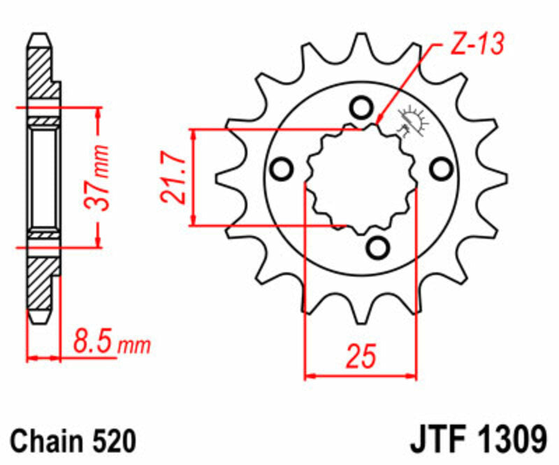 JT SPROCKETS Steel Standard Front Sprocket 1309 - 520 - 1077224001