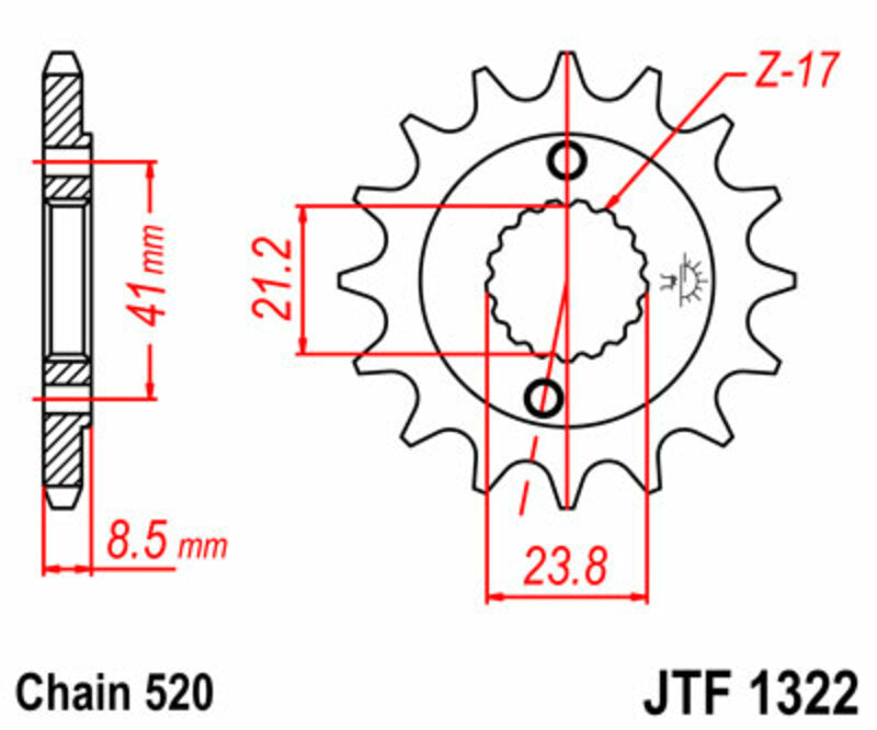 JT SPROCKETS Steel Standard Front Sprocket 1322 - 520 - 1077227001
