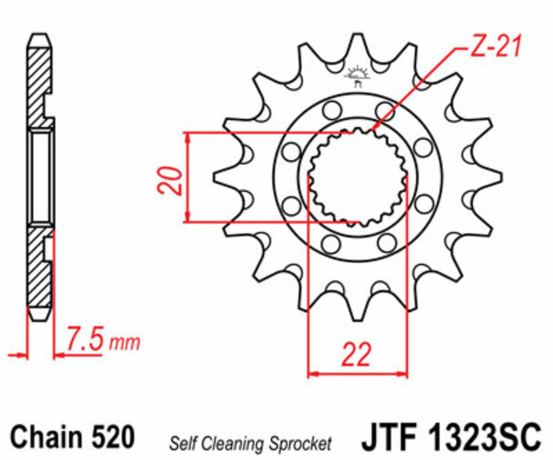 JT SPROCKETS Steel Self-Cleaning Front Sprocket 1323 - 520 - 1077229002
