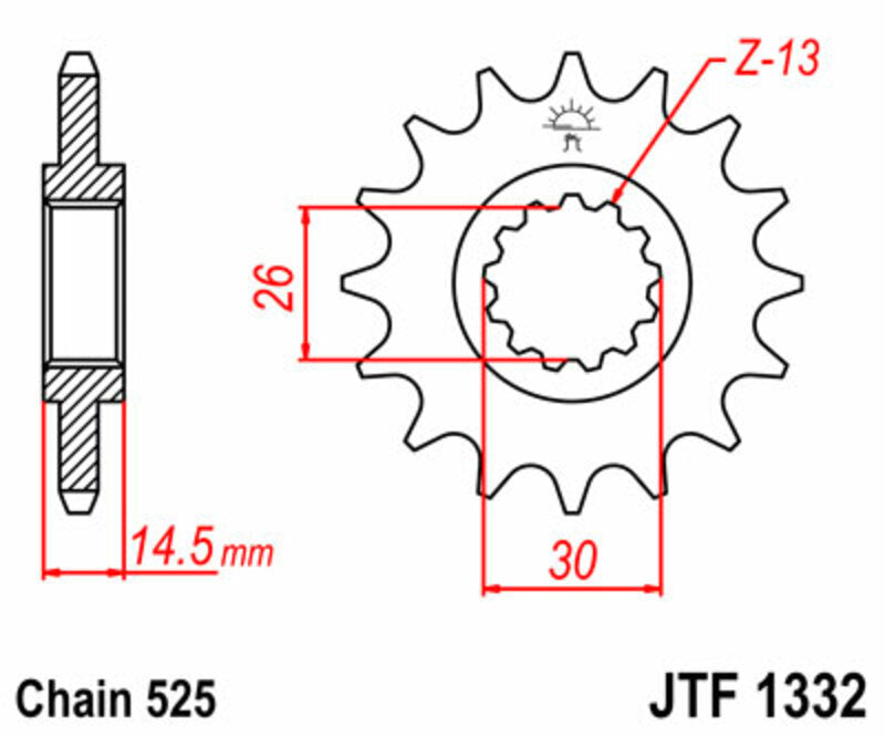 JT SPROCKETS Steel Standard Front Sprocket 1332 - 525 - 1077233004