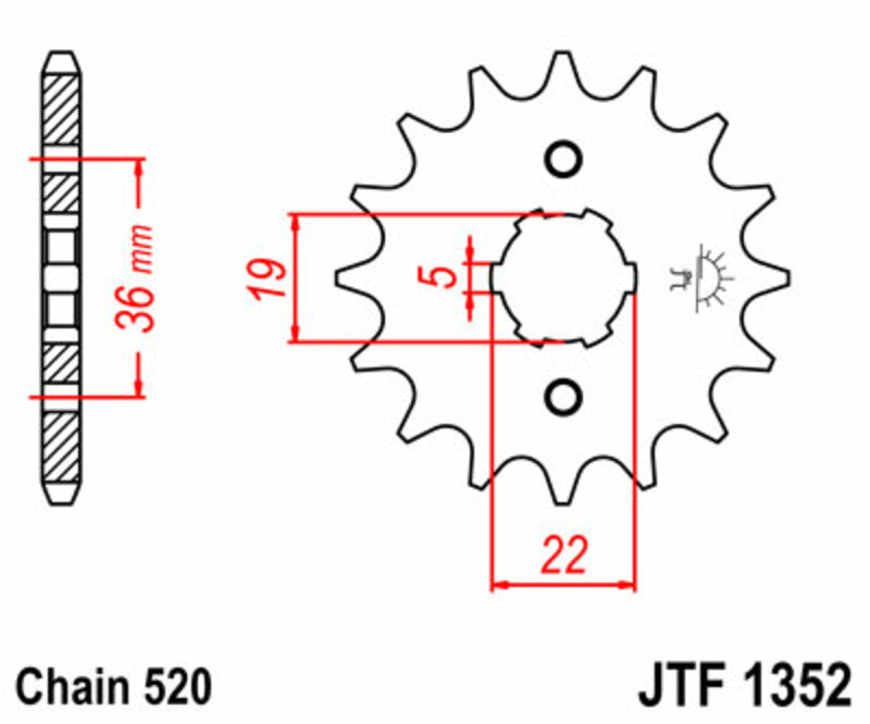 JT SPROCKETS Steel Standard Front Sprocket 1352 - 520 - 1077236002