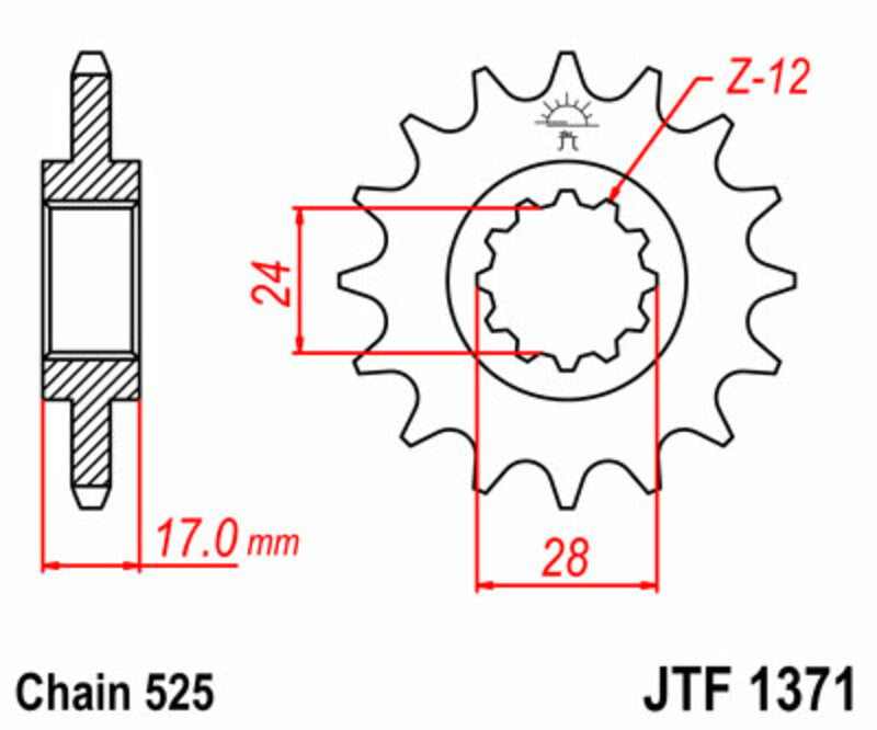JT SPROCKETS Steel Standard Front Sprocket 1371 - 525 - 1077238002