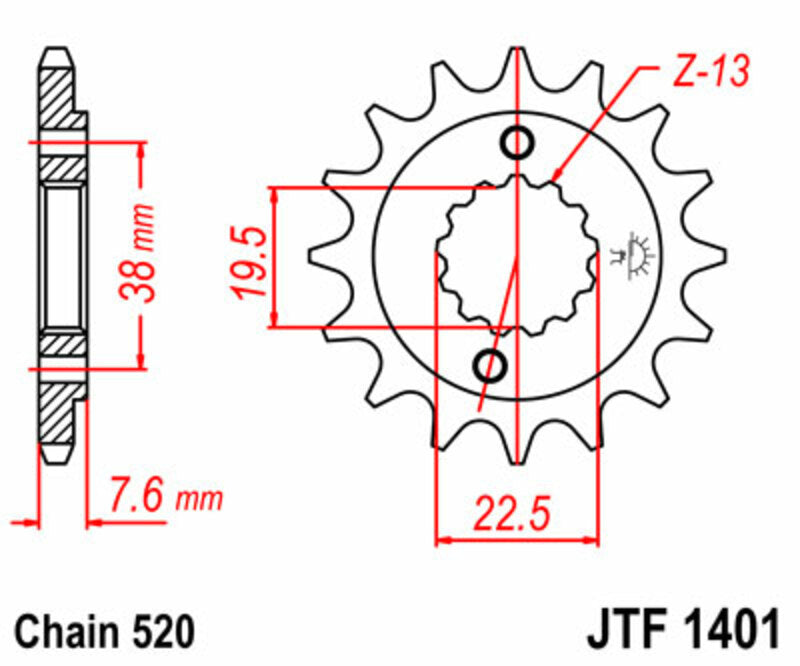 JT SPROCKETS Steel Standard Front Sprocket 1401 - 520 - 1077243001