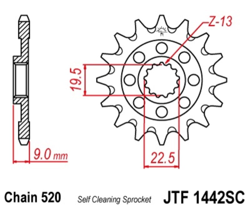 JT SPROCKETS Steel Self-Cleaning Front Sprocket 1442 - 520