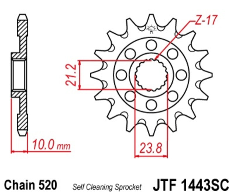 JT SPROCKETS Steel Self-Cleaning Front Sprocket 1443 - 520 - 1077253001