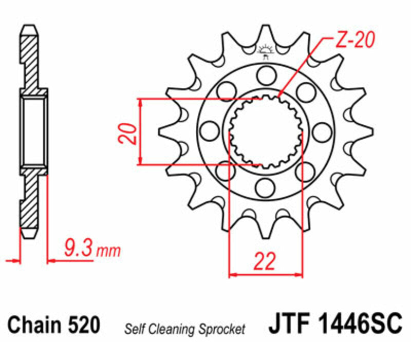 JT SPROCKETS Steel Self-Cleaning Front Sprocket 1446 - 520 - 1077256002