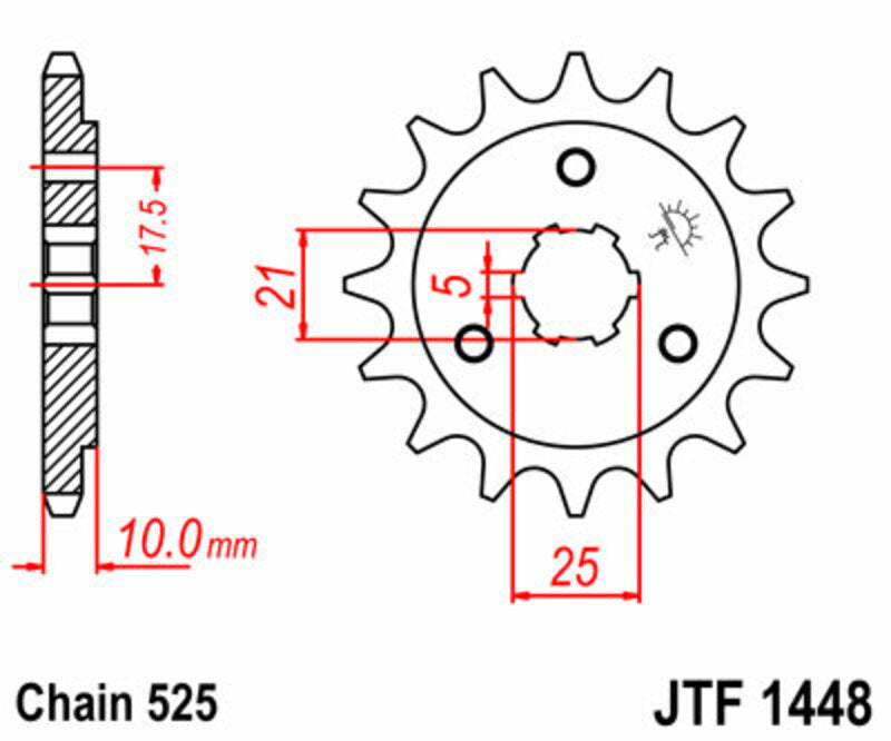 JT SPROCKETS Steel Standard Front Sprocket 1448 - 525 - 1077258002