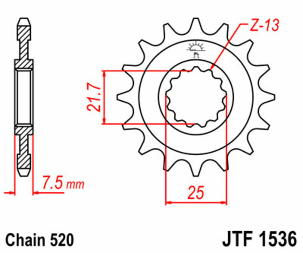 JT SPROCKETS Stahl Standard-Vorderkettenrad 1536 - 520 - 1077270001 