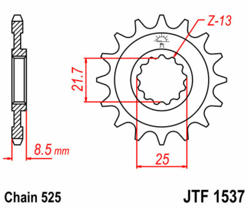 JT SPROCKETS Steel Standard Front Sprocket 1537 - 525 - 1077271004