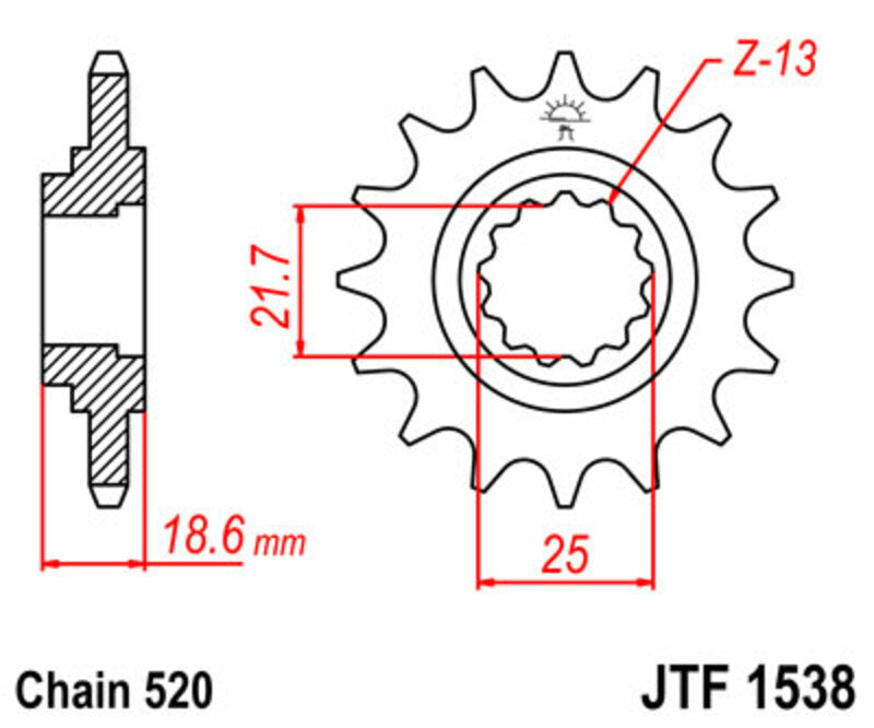 JT SPROCKETS Steel Standard Front Sprocket 1538 - 520 - 1077272002