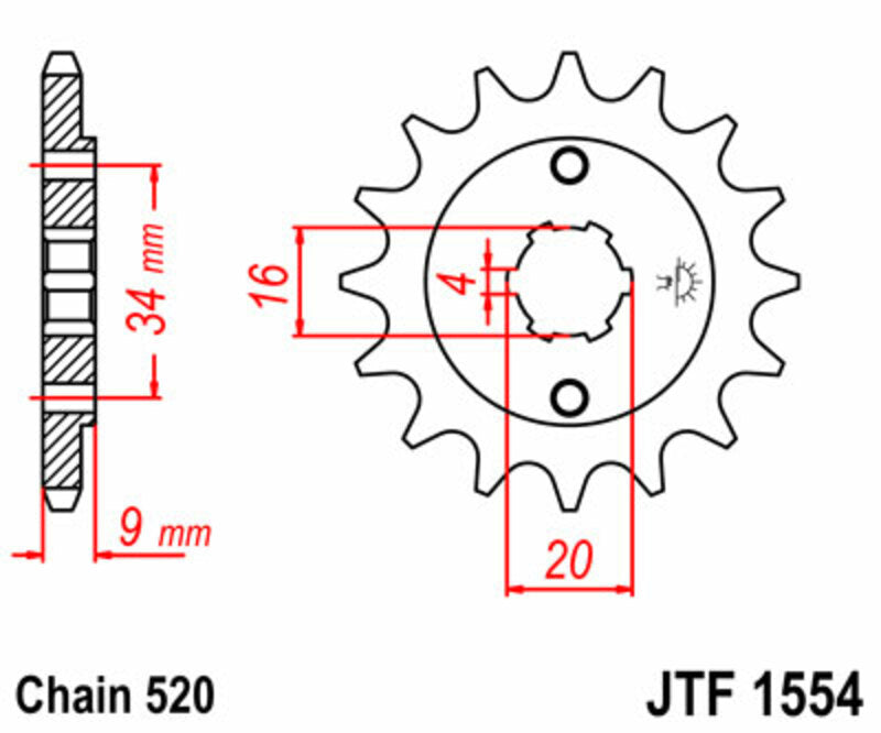 JT SPROCKETS Steel Standard Front Sprocket 1554 - 520 - 1077278001