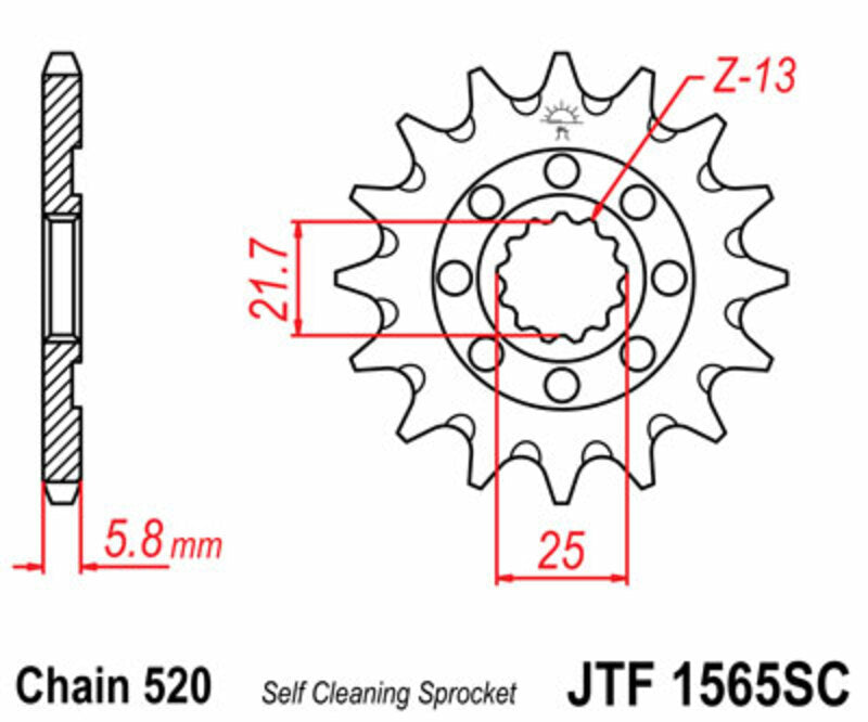 JT SPROCKETS Steel Self-Cleaning Front Sprocket 1565 - 520 - 1077281003