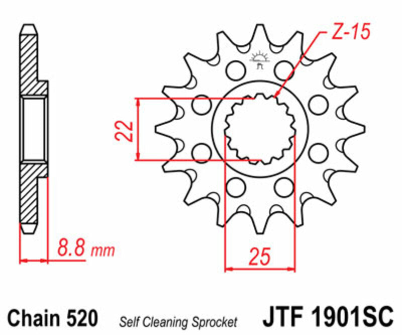 JT SPROCKETS Steel Self-Cleaning Front Sprocket 1901 - 520 - 1077297002