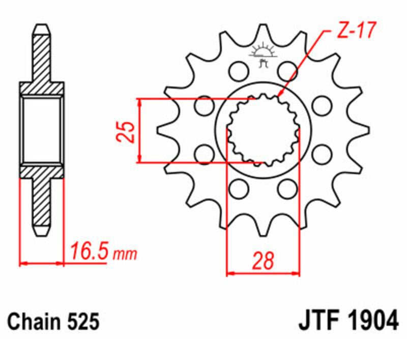 JT SPROCKETS Steel Standard Front Sprocket 1904 - 525 - 1077300002