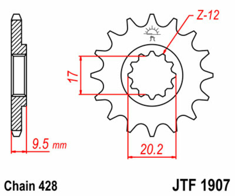 JT SPROCKETS Steel Standard Front Sprocket 1907 - 428 - 1077303002