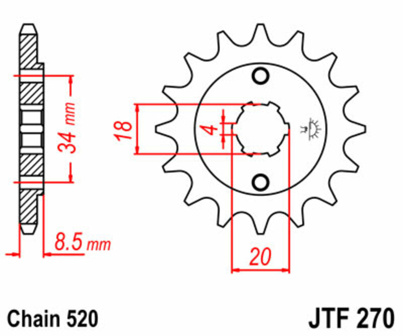 JT SPROCKETS Steel Standard Front Sprocket 270 - 520 - 1077314002