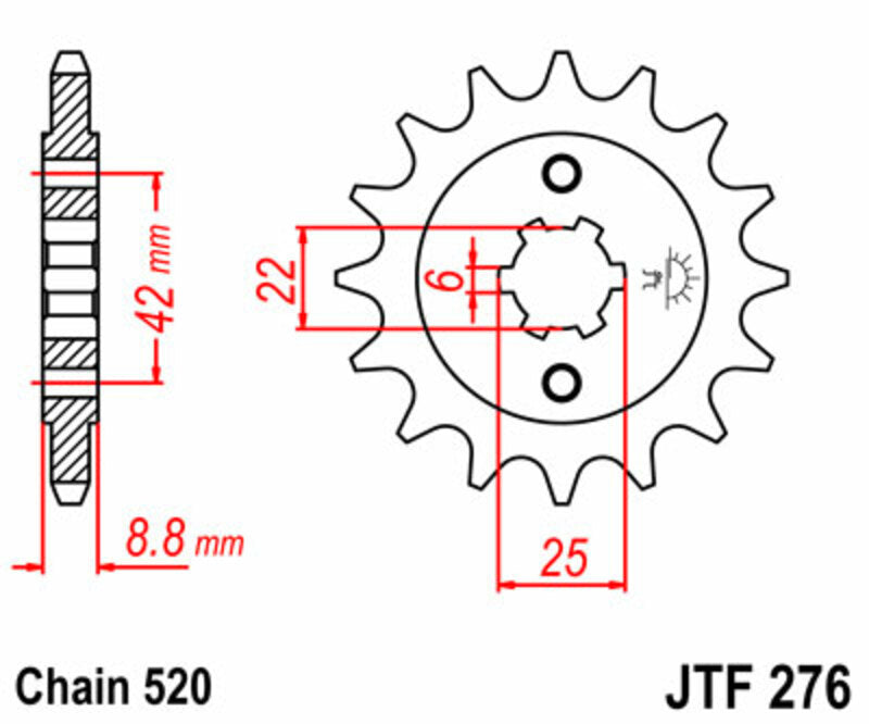JT SPROCKETS Steel Standard Front Sprocket 276 - 520 - 1077319001
