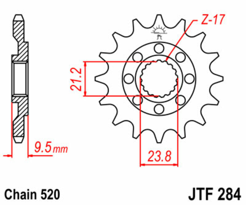 JT SPROCKETS Steel Standard Front Sprocket 284 - 520 - 1077324001