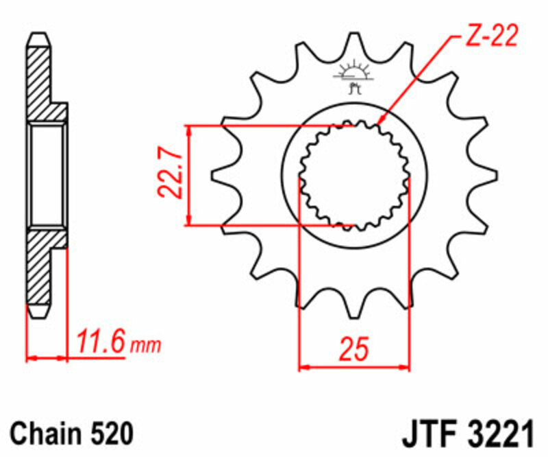 JT SPROCKETS Steel Standard Front Sprocket 3221 - 520 - 1077345003