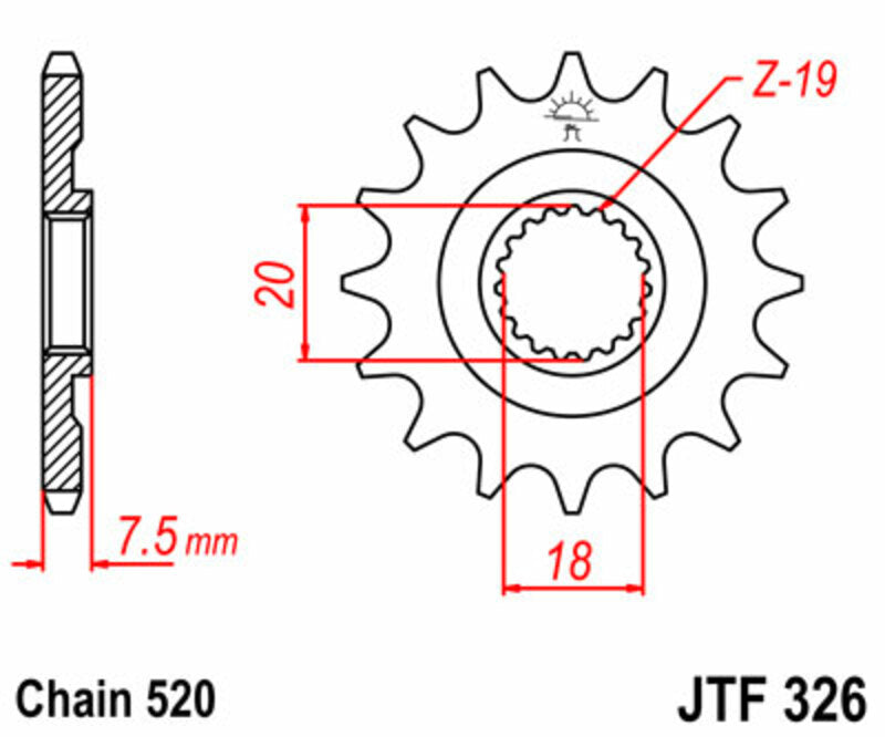 JT SPROCKETS Steel Standard Front Sprocket 326 - 520 - 1077347002