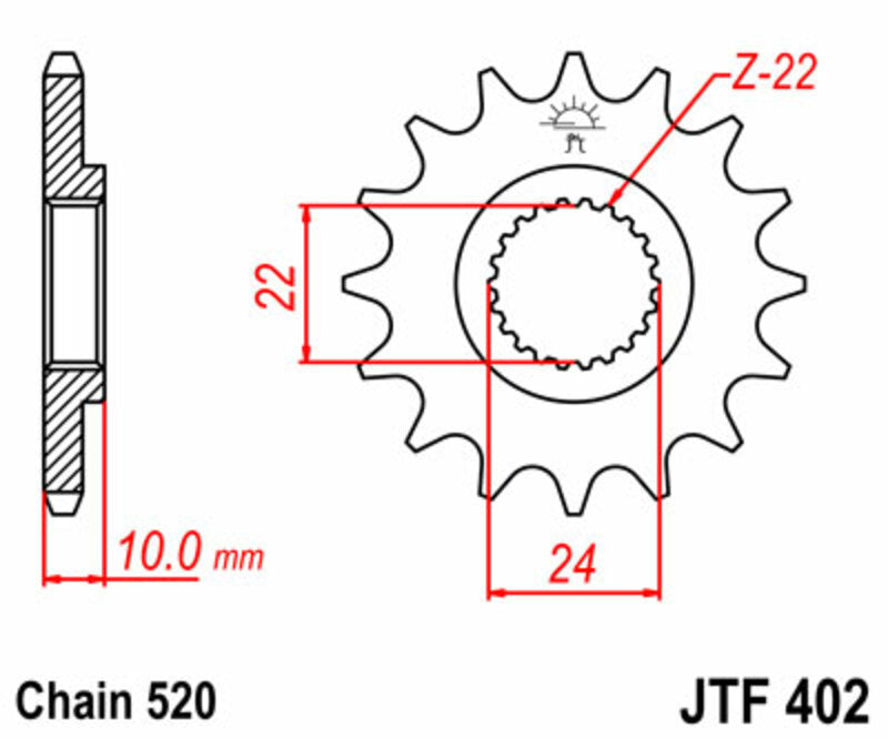 JT SPROCKETS Steel Standard Front Sprocket 402 - 520 - 1077365004