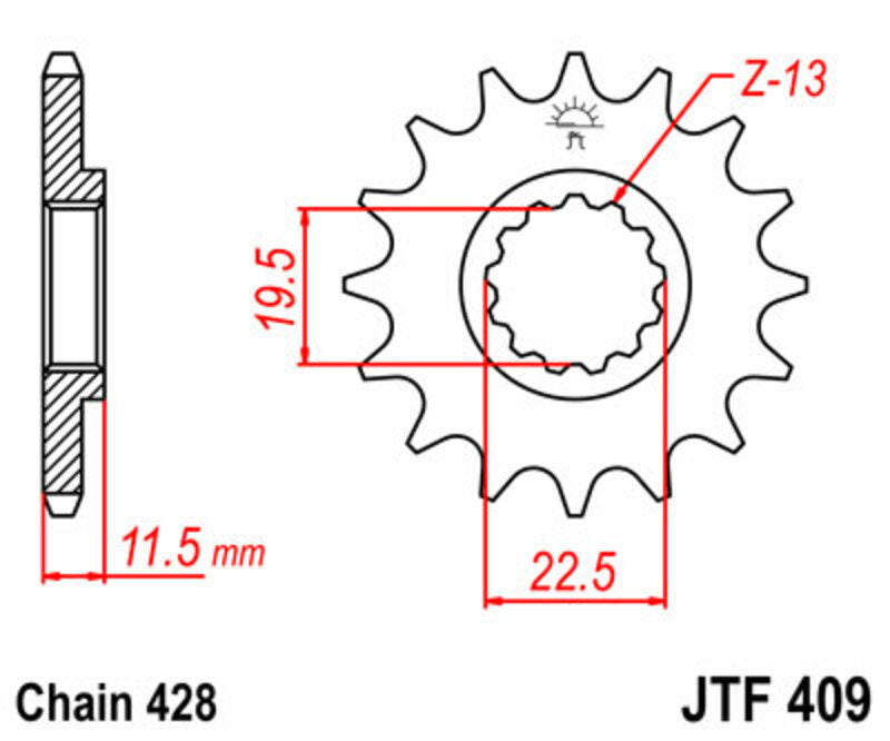 JT SPROCKETS Steel Standard Front Sprocket 409 - 428 - 1077369001
