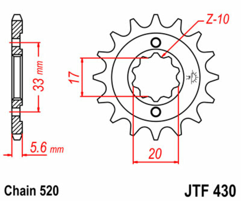 JT SPROCKETS Steel Standard Front Sprocket 430 - 520 - 1077388001