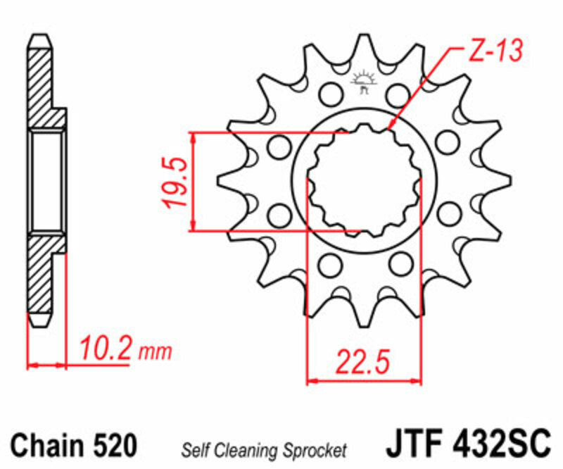 JT SPROCKETS Steel Self-Cleaning Front Sprocket 432 - 520 - 1077390003