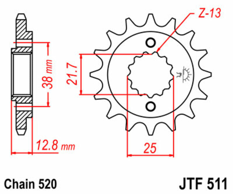 JT SPROCKETS Steel Standard Front Sprocket 511 - 520 - 1077407002