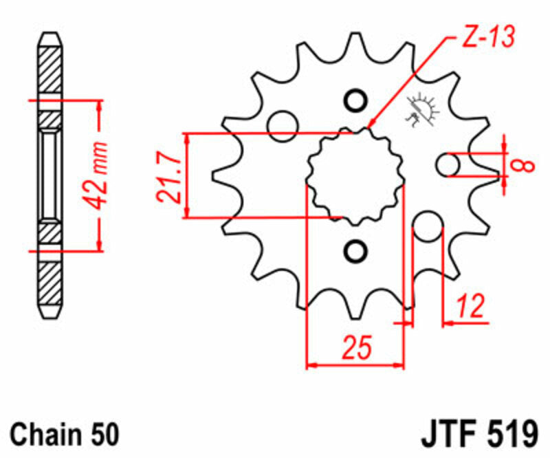 JT SPROCKETS Steel Standard Front Sprocket 519 - 525