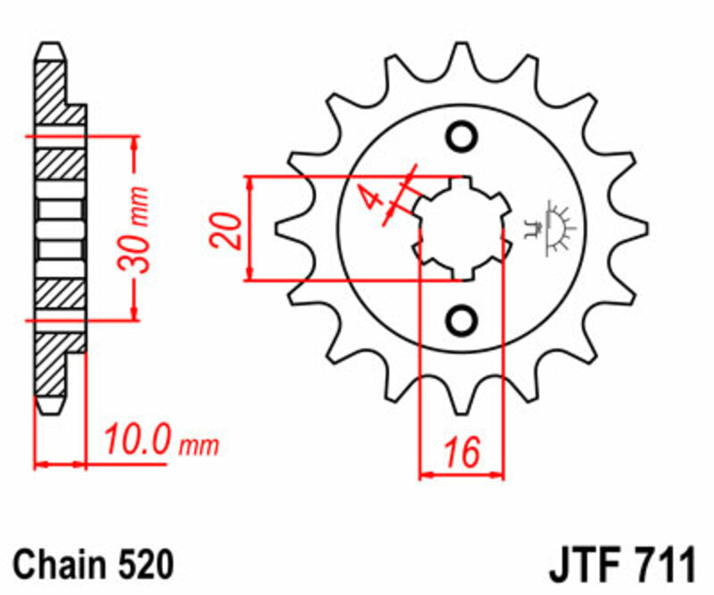 JT SPROCKETS Steel Standard Front Sprocket 711 - 520 - 1077463003