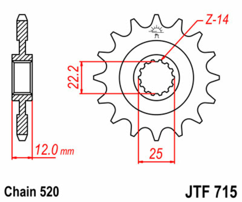 JT SPROCKETS Steel Standard Front Sprocket 715 - 520 - 1077464001