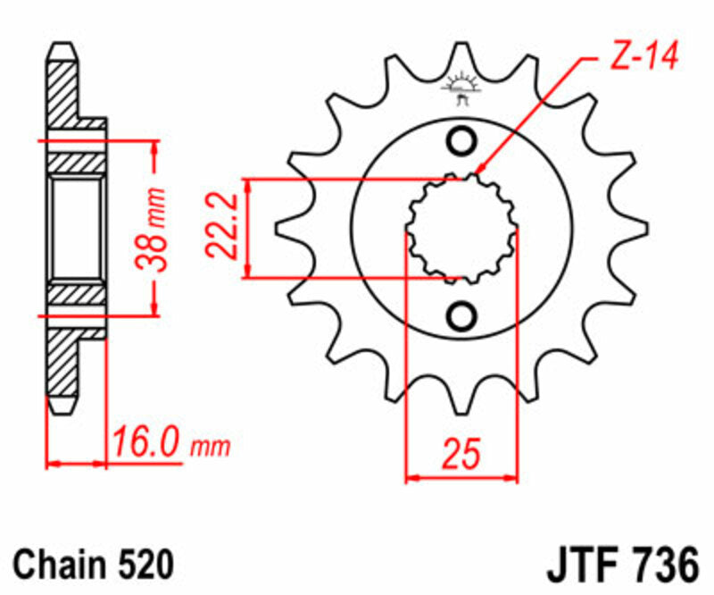 JT SPROCKETS Steel Standard Front Sprocket 736 - 520 - 1077470001