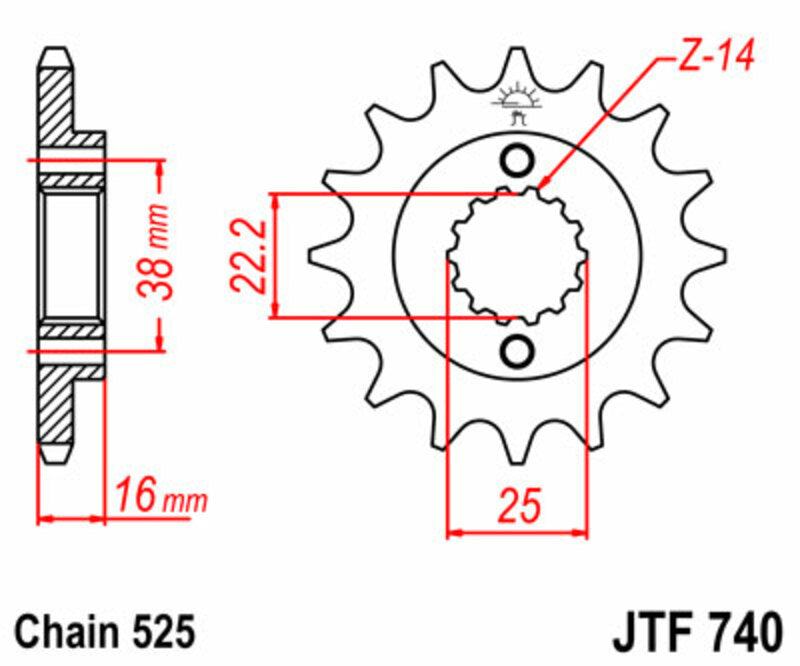 JT SPROCKETS Steel Standard Front Sprocket 740 - 525 - 1077474002