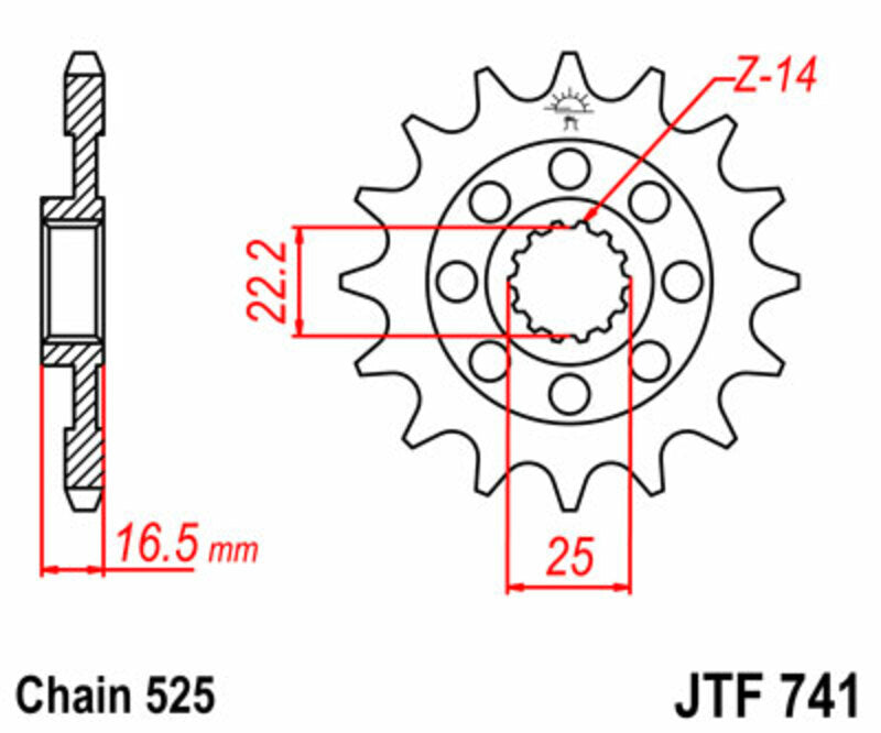 JT SPROCKETS Steel Standard Front Sprocket 741 - 525 - 1077475002