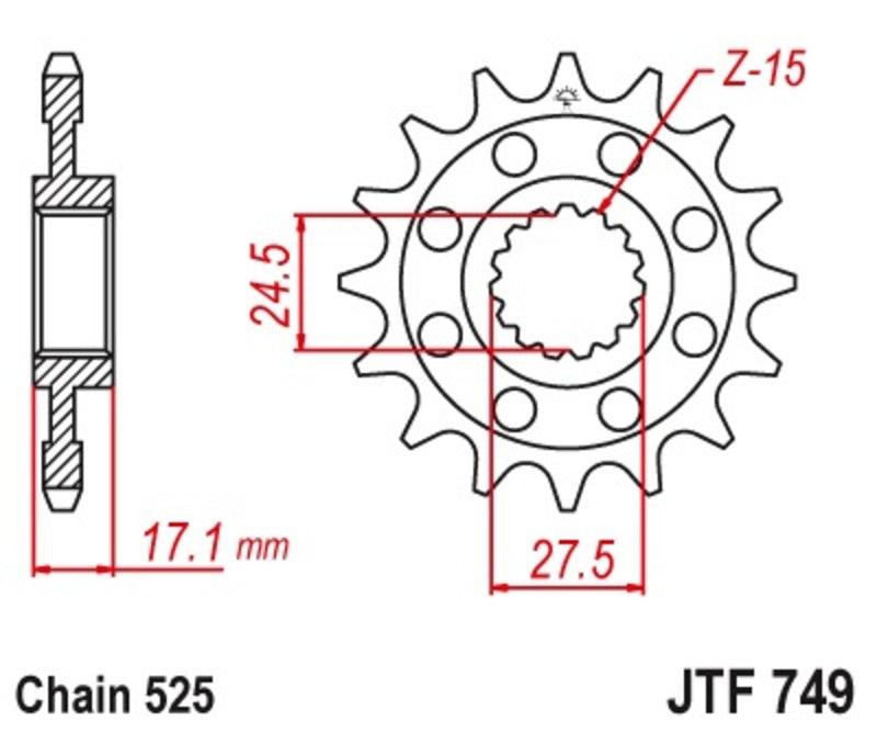 JT SPROCKETS Steel Standard Front Sprocket 749 - 525 - 1077479003