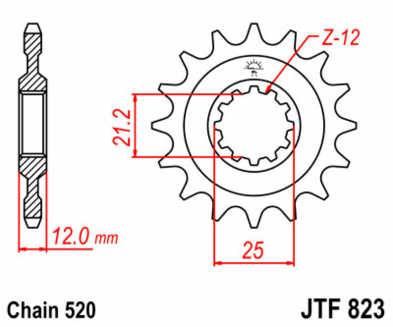 JT SPROCKETS Steel Standard Front Sprocket 823 - 520 - 1077481004