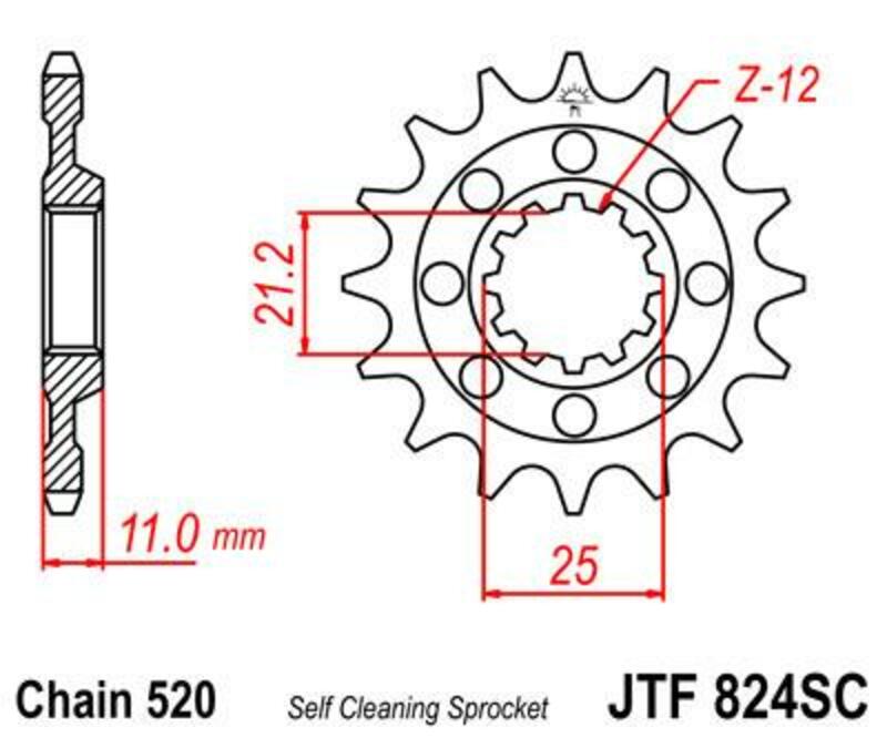 JT SPROCKETS Steel Self-Cleaning Front Sprocket 824 - 520 - 1077482003