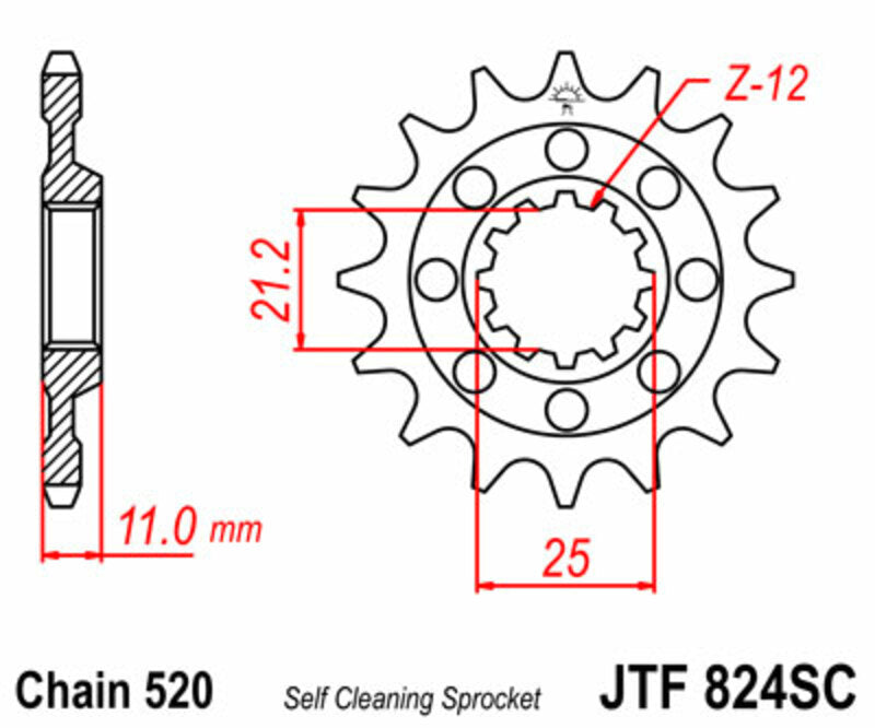 JT SPROCKETS Steel Self-Cleaning Front Sprocket 824 - 520 - 1077482003