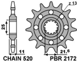 PBR Racing Steel Standard Front Sprocket 2172 - 520 - 1077594001