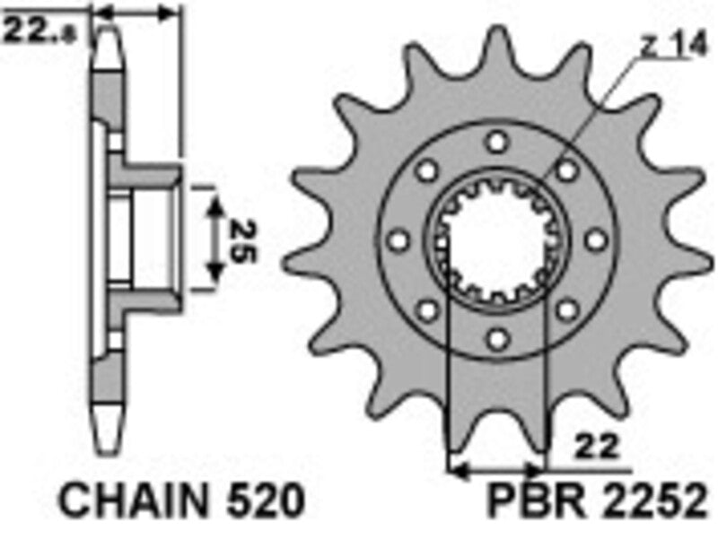 PBR Steel Standard Front Sprocket 2252 - 520 - 1077621001