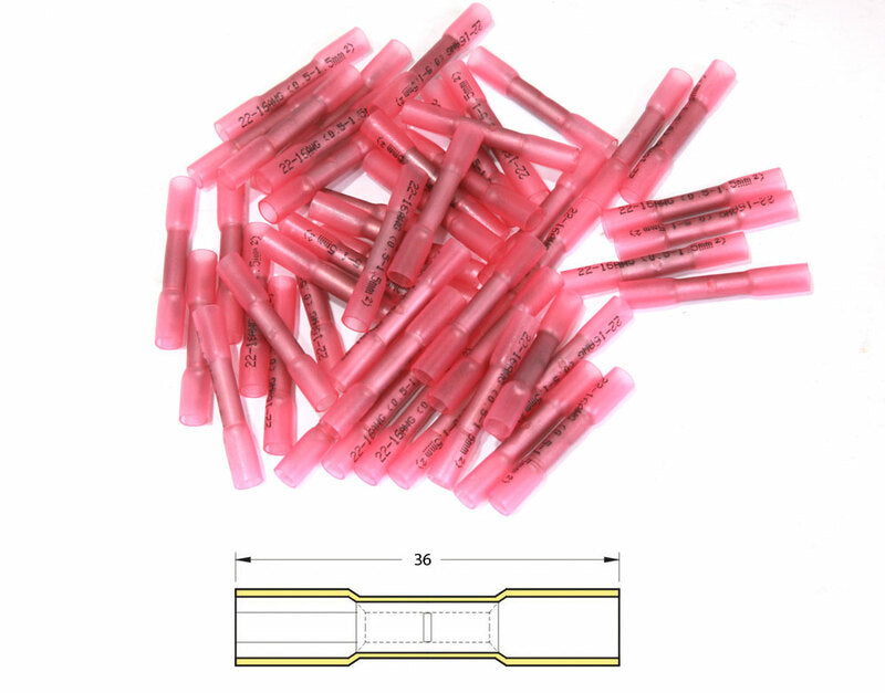 BIHR Heat-shrinkable Crimping Butt Splices Ã˜0,5/1,5mmÂ² - 50pcs Transparent Red